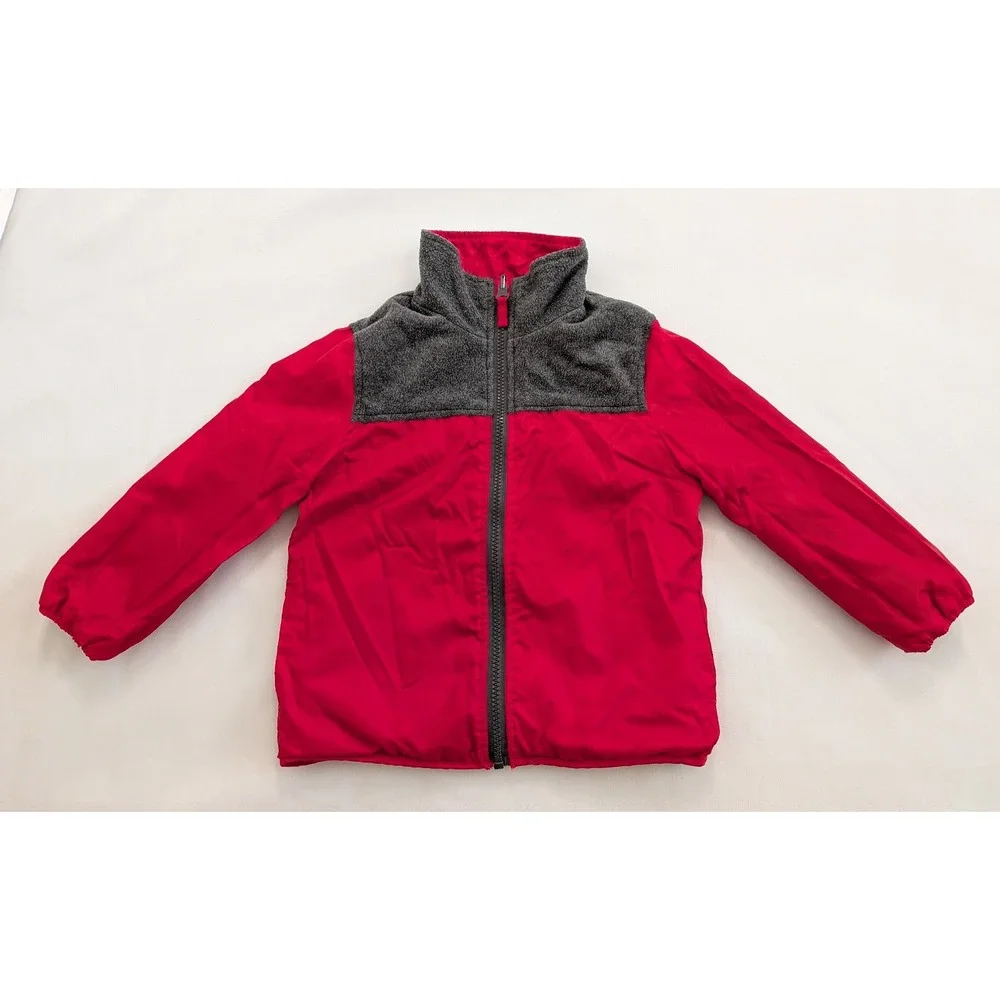 OSHKOSH B'GOSH Boys Blue & Red Reversible Fleece Jacket Small (8-10) - No Size